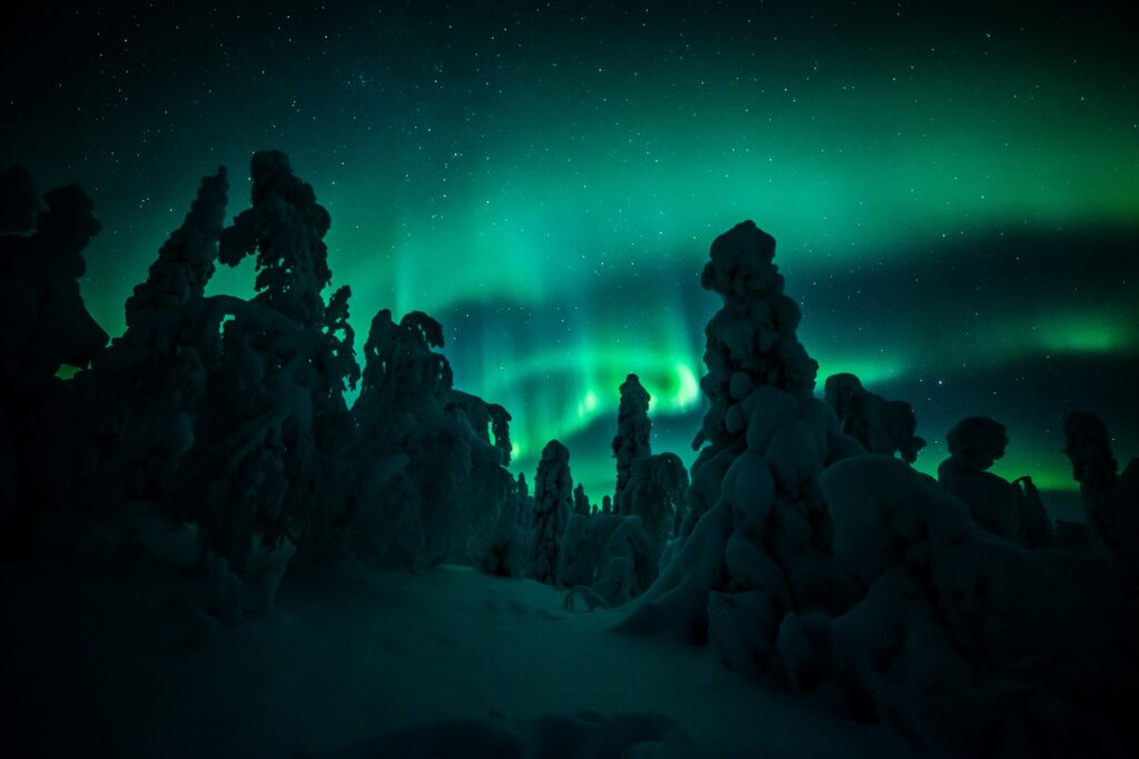 Northern lights photography in Finnish Lapland during winter