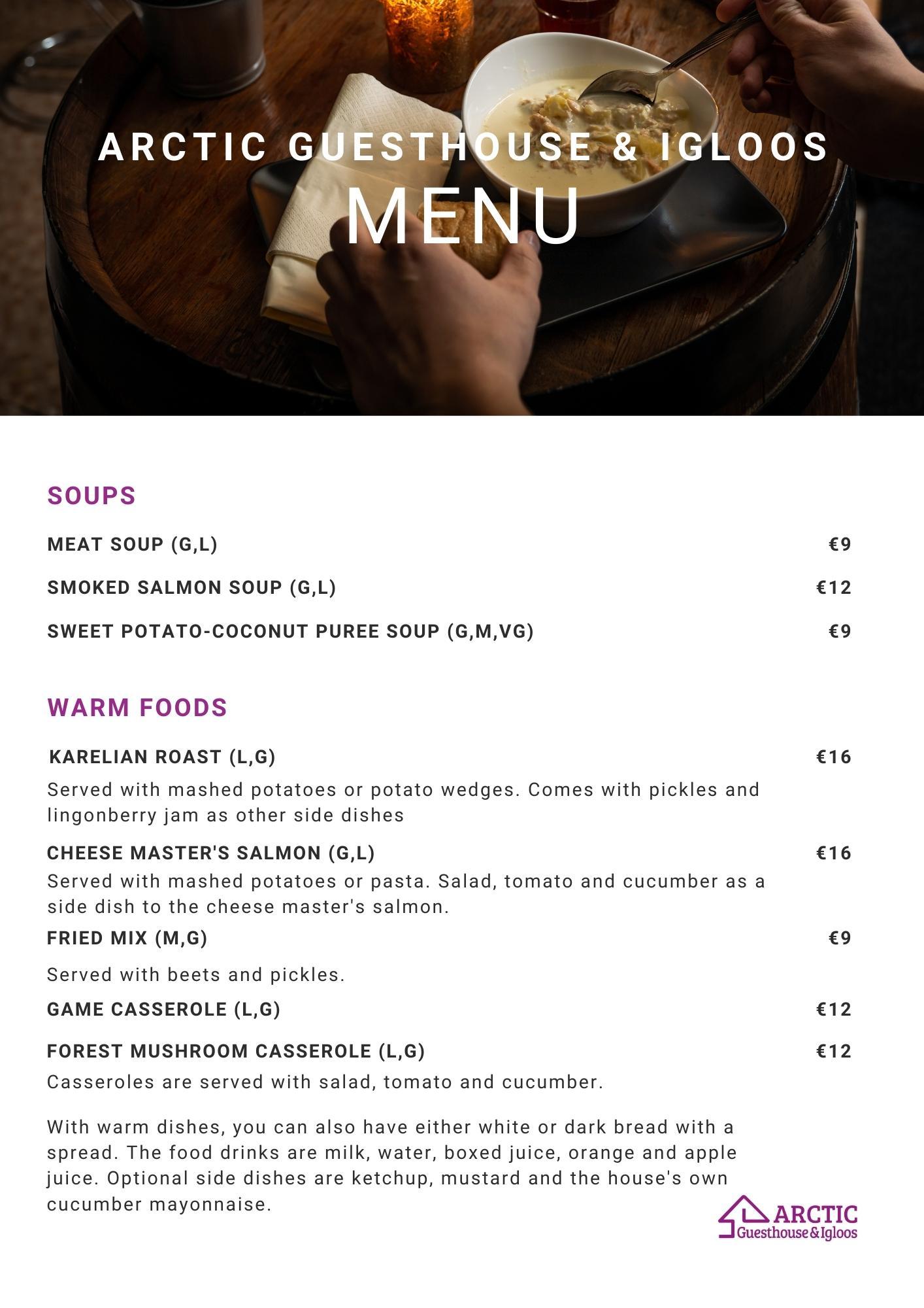 Dinner and lunch menu
