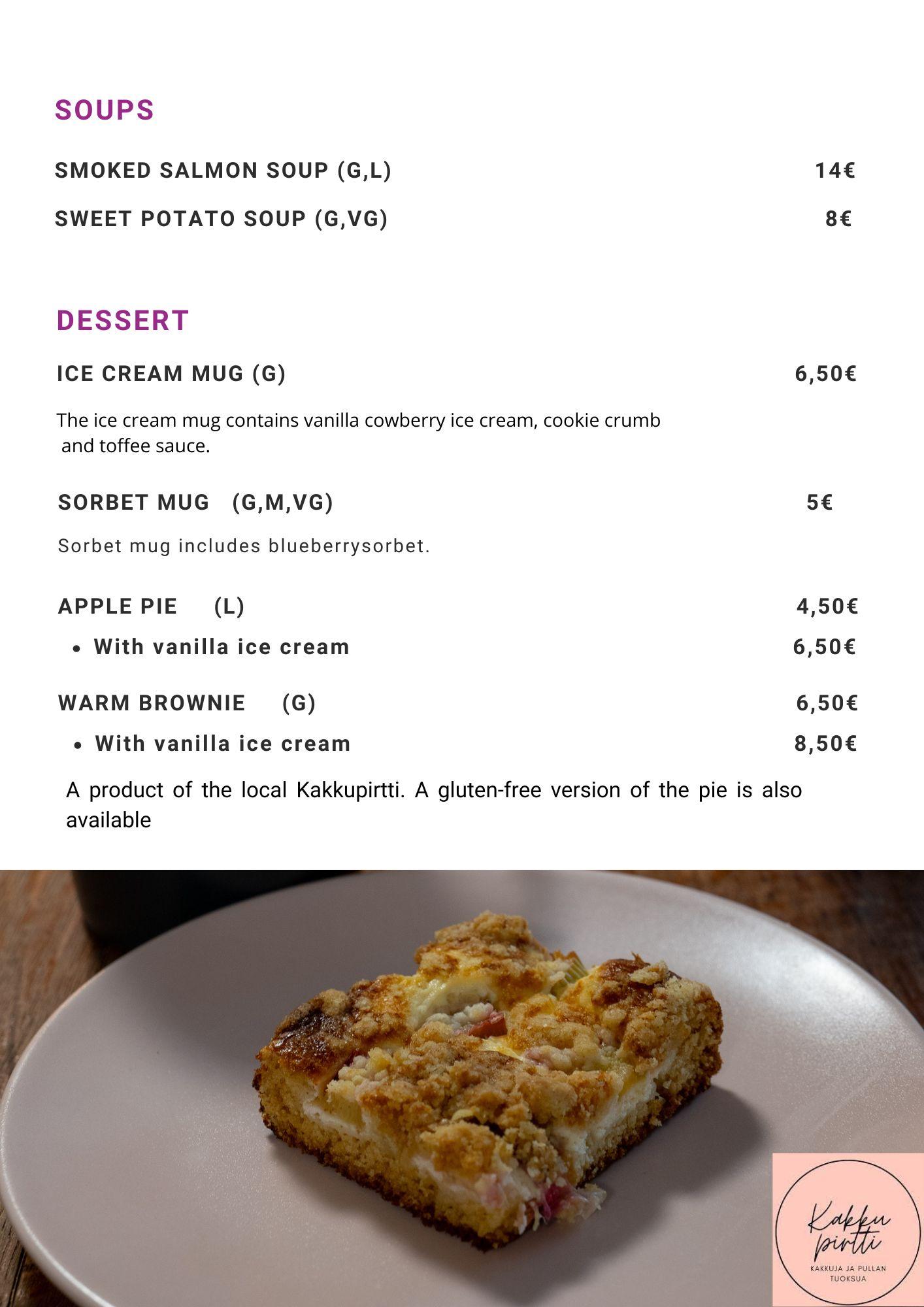menu Arctic Guesthouse